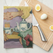 Die Familie Retro serviert Mama Frühstück im Bett Geschirrtuch (Viertel Falte)