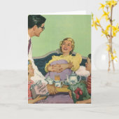 Die Familie Retro serviert Mama Frühstück im Bett Karte (Gelbe Blume)