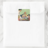 Die Familie Retro serviert Mama Frühstück im Bett Quadratischer Aufkleber (Tasche)