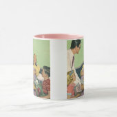 Die Familie Retro serviert Mama Frühstück im Bett Tasse (Zentrum)