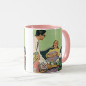 Die Familie Retro serviert Mama Frühstück im Bett Tasse (VorderseiteRechts)