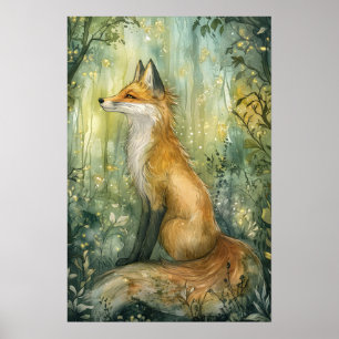 Die Fantasy Art des verzauberten Smaragdwald Fox K Poster