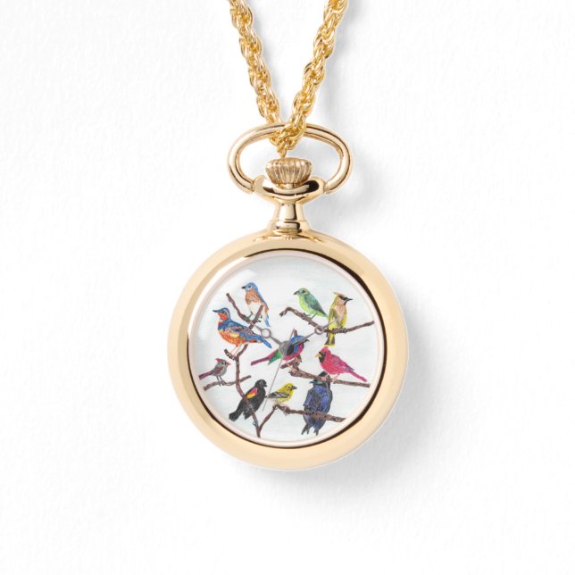 Die farbenfrohe Ansammlung der Schwangvögel beobac Armbanduhr (Vorderseite)