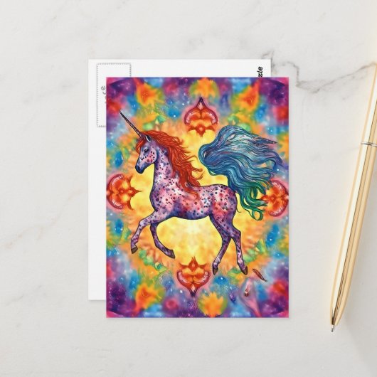 Die farbenfrohe Appaloosa Unicorn Postkarte (Vorderseite/Rückseite Beispiel)