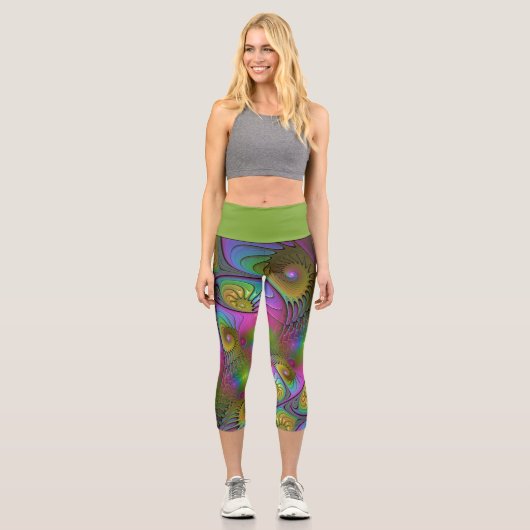 Die farbenfrohe, leuchtende, trippy-Abstrakte Frak Capri Leggings (Vorderseite)