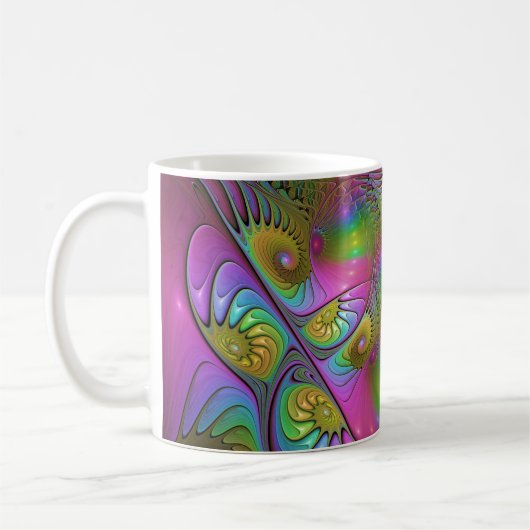 Die farbenfrohe, leuchtende, trippy-Abstrakte Frak Kaffeetasse (Links)