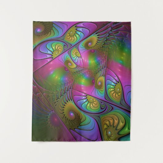 Die farbenfrohe, leuchtende, trippy-Abstrakte Frak Wandteppich (Vorderseite)