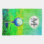 Die farbenfrohe Monogram Name Golf Sports Green Geschirrtuch (Horizontal)