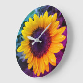 Die farbenfrohe Sonnenblume Große Wanduhr (Winkel)