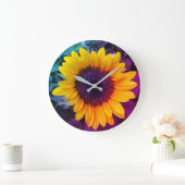 Die farbenfrohe Sonnenblume Große Wanduhr (Zuhause)
