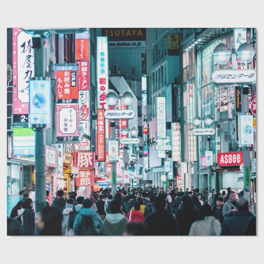 Die farbenfrohe Stadt Tokio Japan am Nachtplakat Geschenkpapier (Flach)