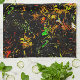 Die farbenfrohen Flecken sind mit schwarzem Blitz  Geschirrtuch