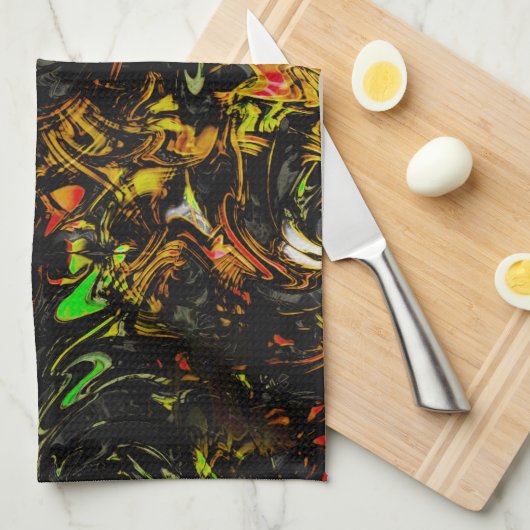 Die farbenfrohen Flecken sind mit schwarzem Blitz  Geschirrtuch (Viertel Falte)