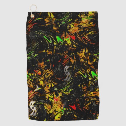 Die farbenfrohen Flecken sind mit schwarzem Blitz  Golfhandtuch (Vorderseite)