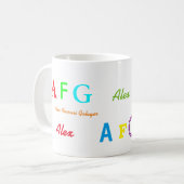 Die farbenfrohen Initialen/Namensbuchstaben des Ki Kaffeetasse (Vorderseite Links)