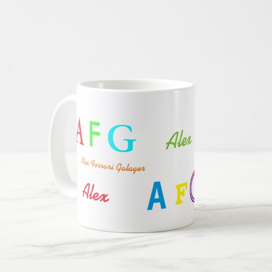 Die farbenfrohen Initialen/Namensbuchstaben des Ki Kaffeetasse (Vorderseite Links)