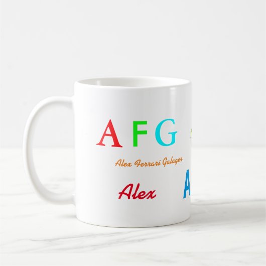 Die farbenfrohen Initialen/Namensbuchstaben des Ki Kaffeetasse (Links)