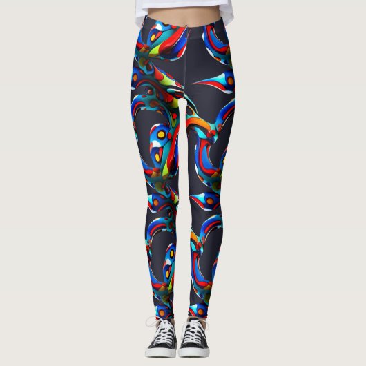 Die farbenfrohen Leggings in Rot-Blau-Arabesken (Vorderseite)