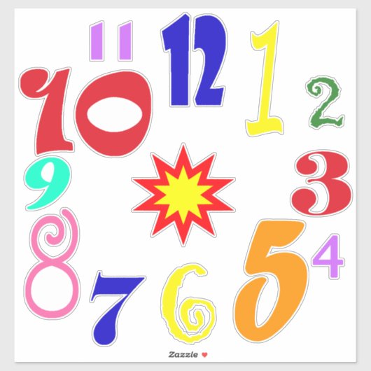 Die farbenfrohen, lustigen Zahlen 1 - 12 Aufkleber (Blatt)