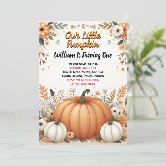 Die Farm kids unser kleiner Kürbis, der einen umdr Einladung (Stehend Vorderseite)