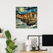 Die faszinierende Fischerkunst in der Nacht des St Poster (Heimbüro)