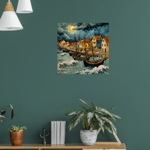 Die faszinierende Fischerkunst in der Nacht des St Poster
