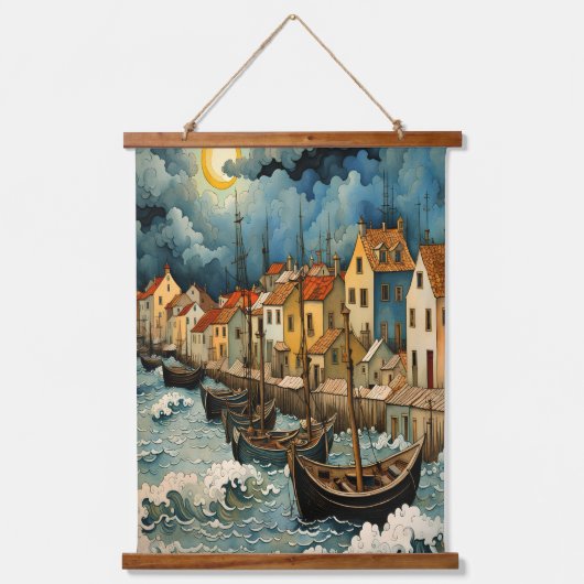 Die faszinierende Fischerkunst in der Nacht des St Wandteppich Mit Holzrahmen (Vorderseite)