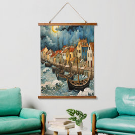 Die faszinierende Fischerkunst in der Nacht des St Wandteppich Mit Holzrahmen