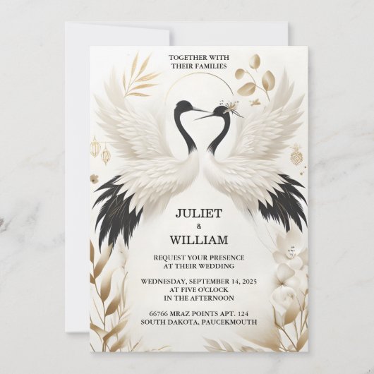 Die Feather Rustic Asian Sky Cloud Crane Hochzeit Einladung (Vorderseite)