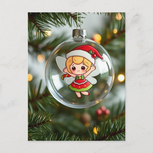 Die Fee im Weihnachtsbaum Feiertagspostkarte (Vorderseite)