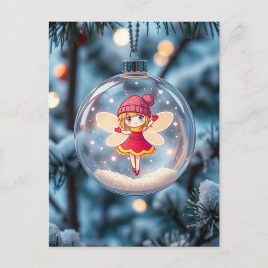 Die Fee im Weihnachtsbaum Feiertagspostkarte (Vorderseite)