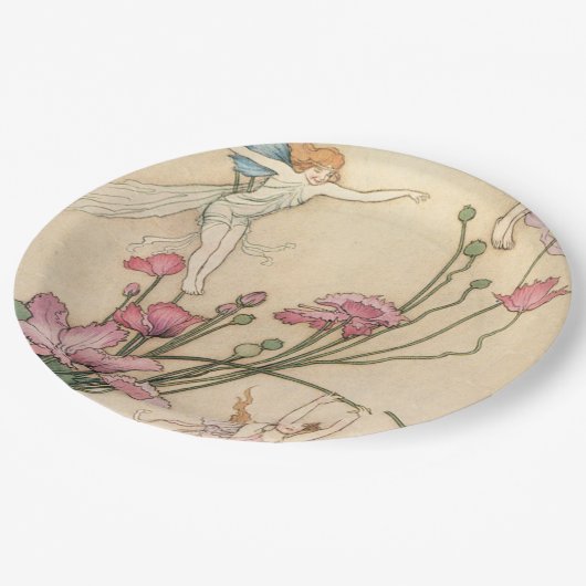 Die Feen springend auf Blumen Pappteller (Schrägansicht)