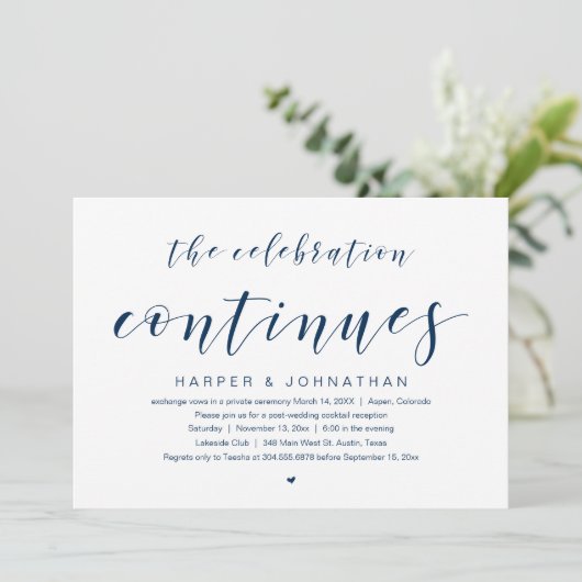 Die Feier geht weiter: Hochzeitsfeier-Party Einladung (Stehend Vorderseite)