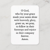 Die feierliche Gebetskarte aller Heiligen Platzkarte (Rückseite)