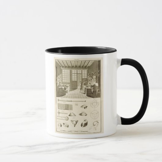 Die Fertigung der Hüte und der Hutentwürfe, von Tasse (Rechts)