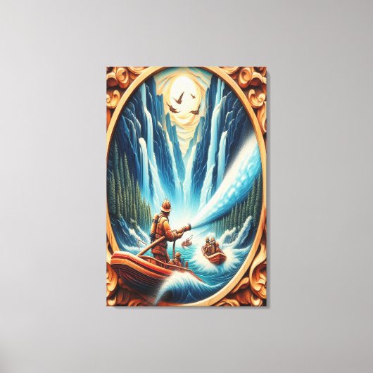 Die Feuerwehrleute verfrachteten sich auf ihr Boot Leinwanddruck (Vorderseite)