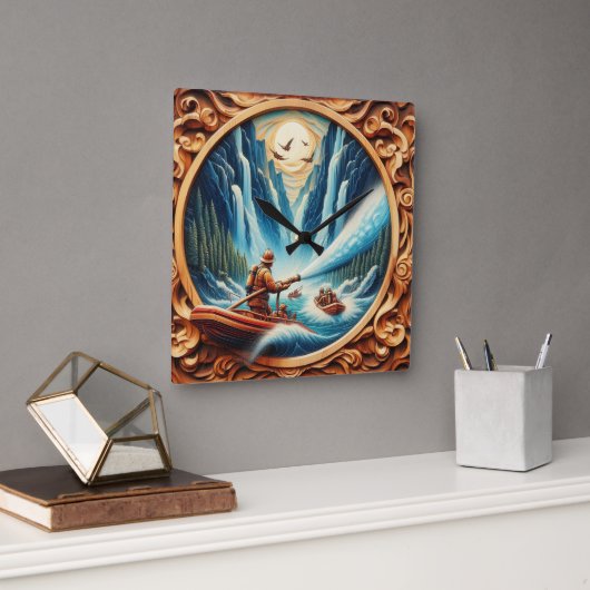 Die Feuerwehrleute verfrachteten sich auf ihr Boot Quadratische Wanduhr (Büro)