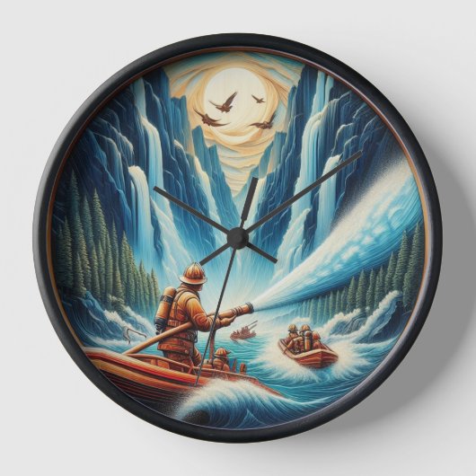 Die Feuerwehrleute verfrachteten sich auf ihr Boot Uhr (Vorderseite)