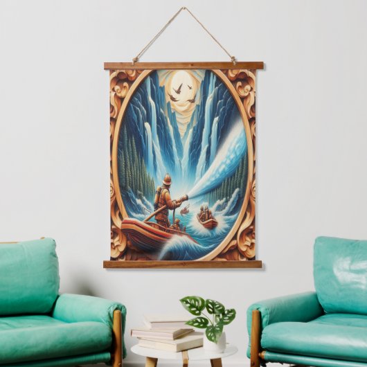 Die Feuerwehrleute verfrachteten sich auf ihr Boot Wandteppich Mit Holzrahmen (Wohnzimmer)