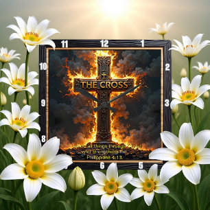 Die feurige Zeit des Kreuzes Philipper 4:13 Vers Quadratische Wanduhr