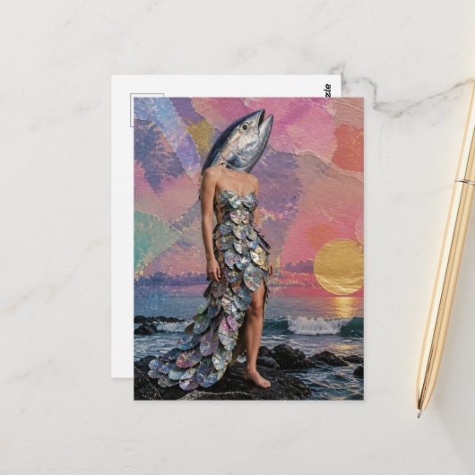 Die Fischdamen-Collage Postkarte (Vorderseite/Rückseite Beispiel)