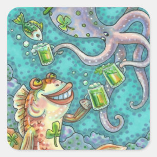 DIE FISCHE UND OCTOPUS DER STADT BIEN QUADRATISCHER AUFKLEBER