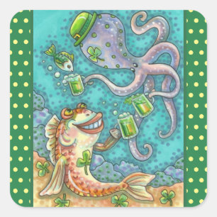 DIE FISCHE UND OCTOPUS DER STADT BIEN QUADRATISCHER AUFKLEBER