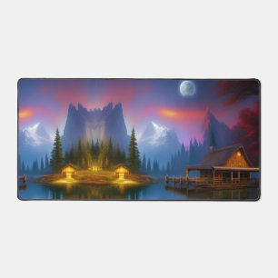 Die Fischereikabine in der Bucht unter dem Mond Schreibtischunterlage