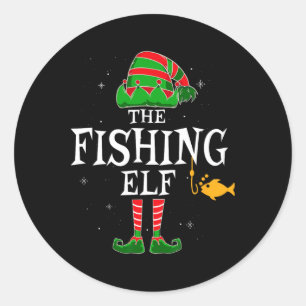 Die Fishing Elf Group passende Familie Weihnachten Runder Aufkleber