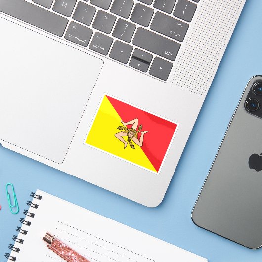 Die Flagge Siziliens (Italien) Aufkleber (Laptop mit iPhone)