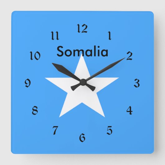 Die Flagge Somalias, mit einem Etikett versehen Quadratische Wanduhr (Vorderseite)