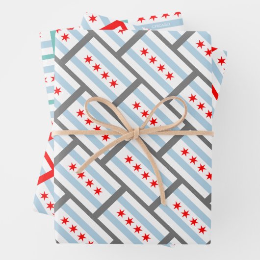 Die Flagge von Chicago verpackt Papierblätter Geschenkpapier Set (Beispiel)