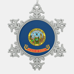 Die Flagge von Idaho: der Staat von Gem, der Ameri Schneeflocken Zinn-Ornament