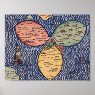 DIE FLAGGEN-KLEE-BLATT-KARTE VON JERUSALEM (1581) POSTER